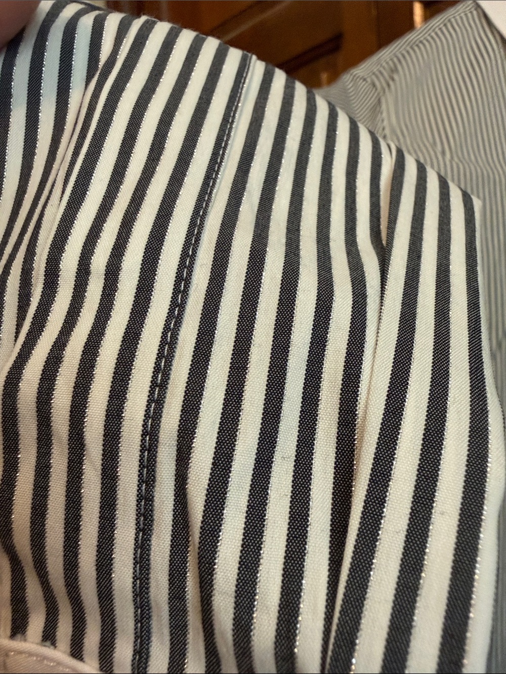 Lafayette 148 New York Black and White Striped Button-Down Shirt - Picture 5 of 7